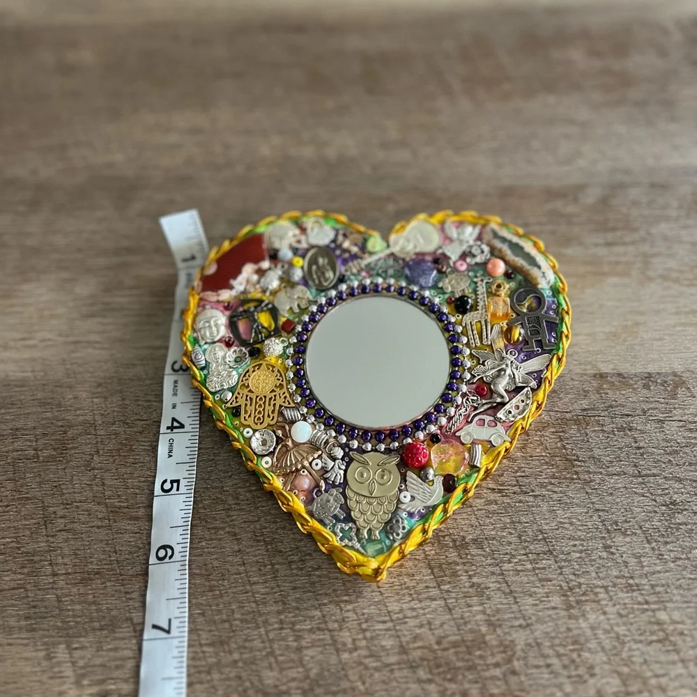 Handcrafted Heart Mirror – Unique Mexican Folk Art Decor, One-of-a-Kind✨